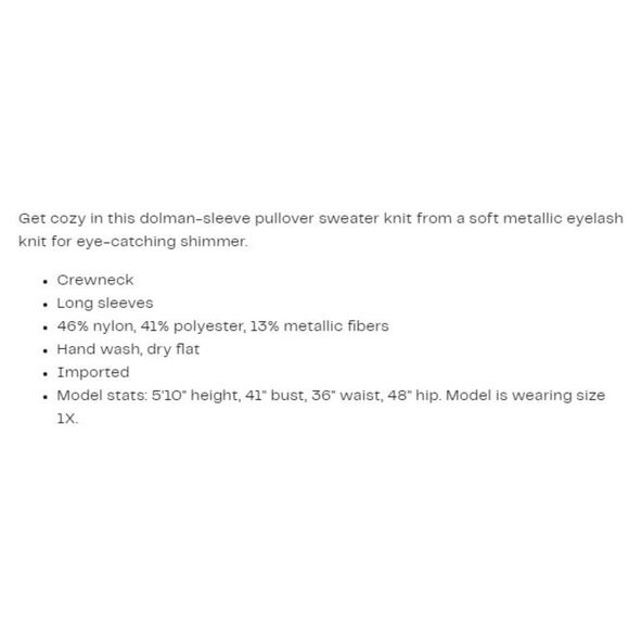 NWT T Tahari 1X Shimmer Metallic Eyelash Knit Dolman Sleeve Pullover Sweater - Picture 4 of 6